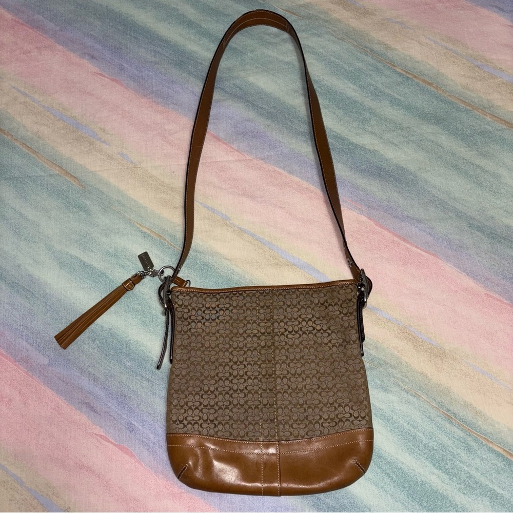Coach Signature C Handbag with Caramel Brown Leather Strap & Bottom F10417